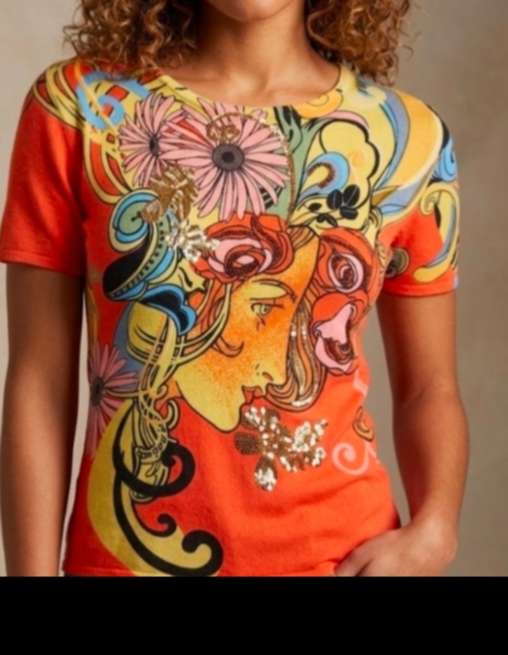 Gizel Beautifully Detailed Bold Art Deco Hippie Sweater Top Blouse M/L